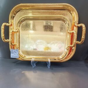 سینی استیل جفتی طلایی طرح دار