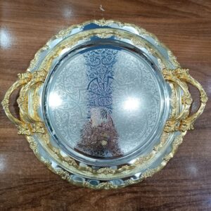 سینی گرد تمام استیل وارداتی دایره فریم طلایی