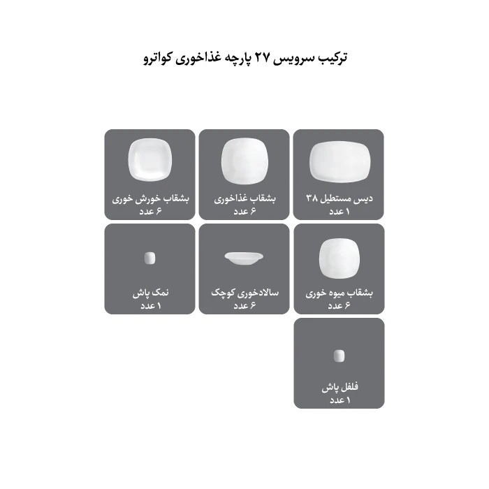 سرویس غذاخوری 27 پارچه 6 نفره فلورانس کواترو چینی زرین - تصویر 4