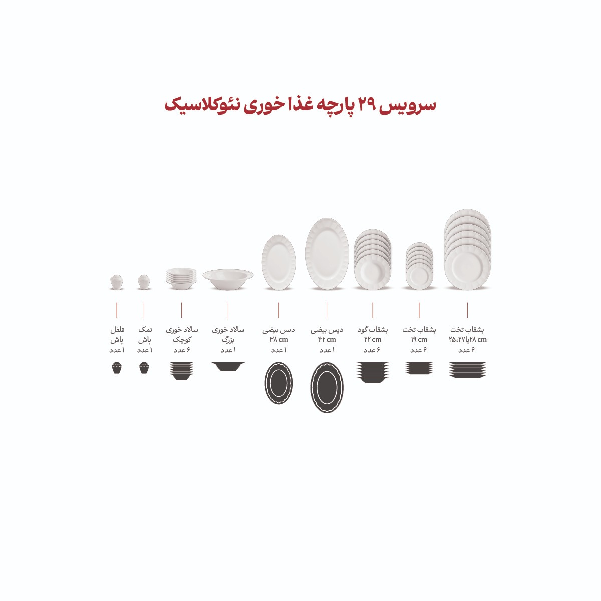 سرویس چینی 29 پارچه نئوکلاسیک دلسا 6 نفره چینی زرین - تصویر 4