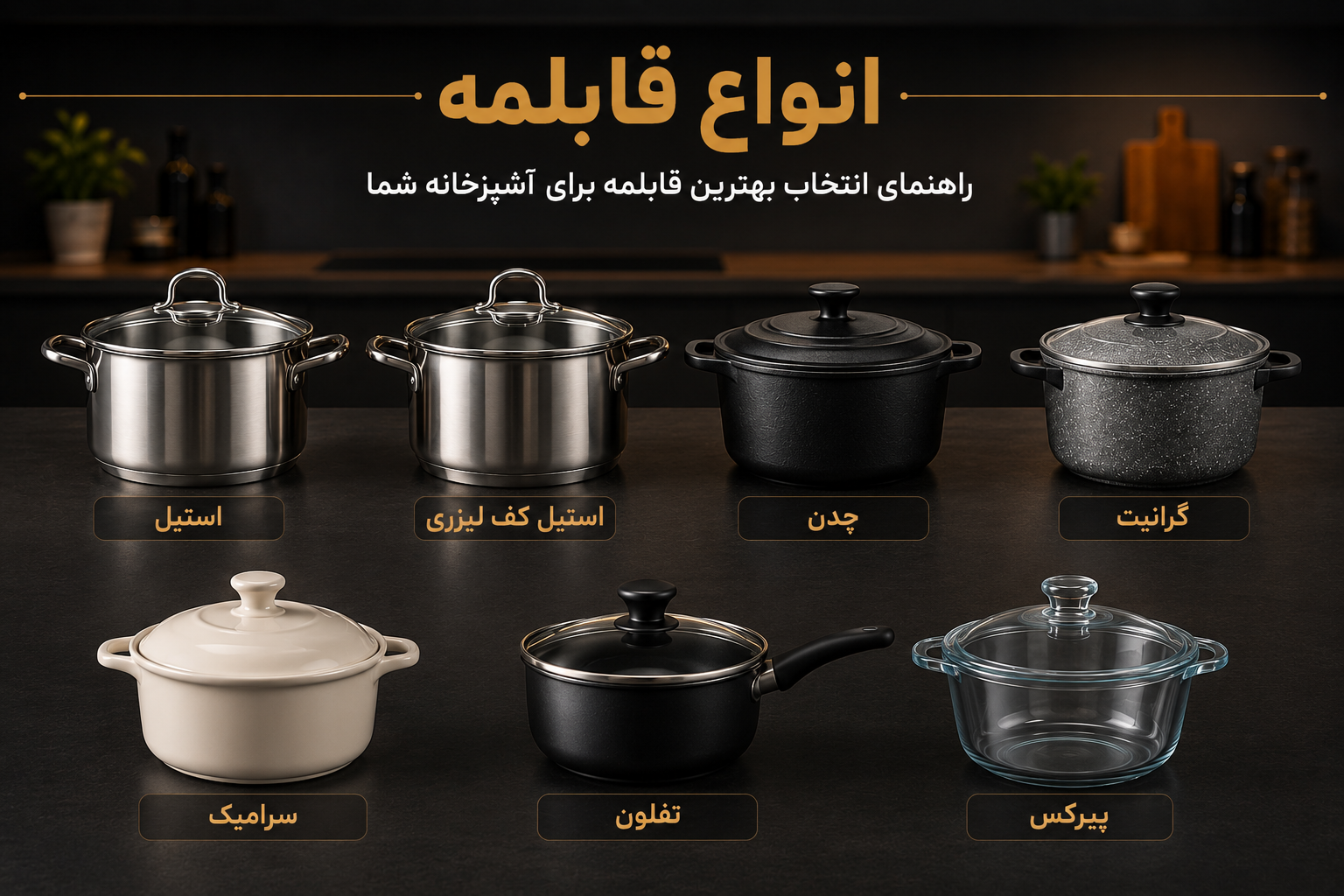 مقایسه کامل قابلمه استیل، استیل کف لیزری، چدن، گرانیت، سرامیک، تفلون و پیرکس