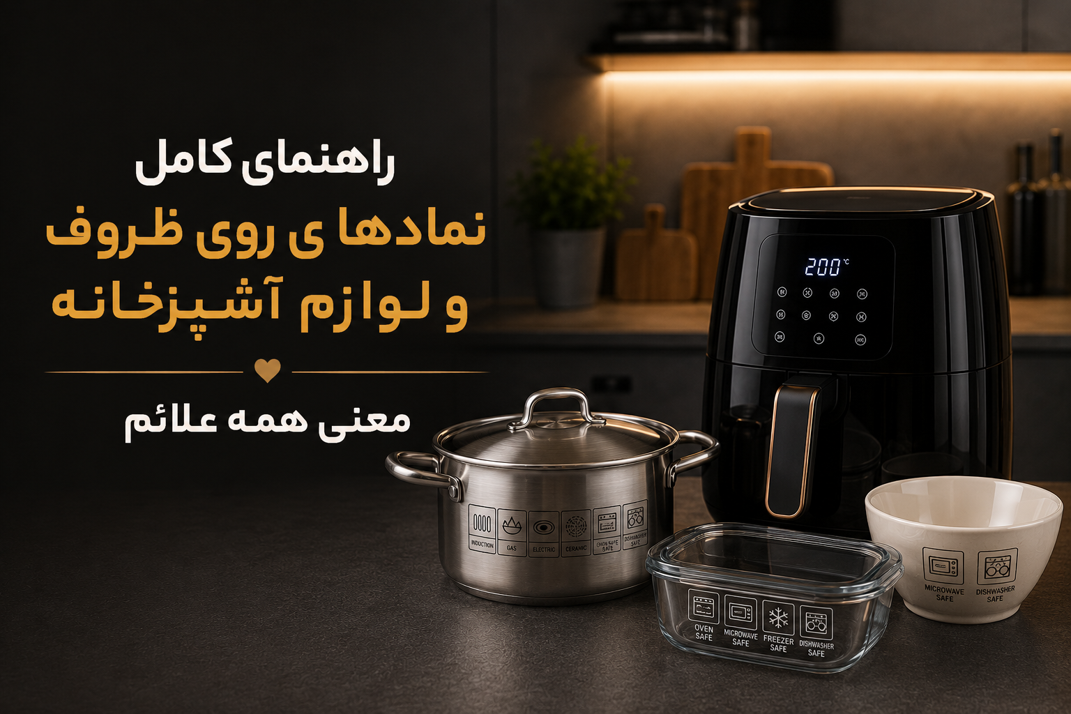 راهنمای کامل نمادهای روی ظروف و لوازم آشپزخانه | معنی همه علائم