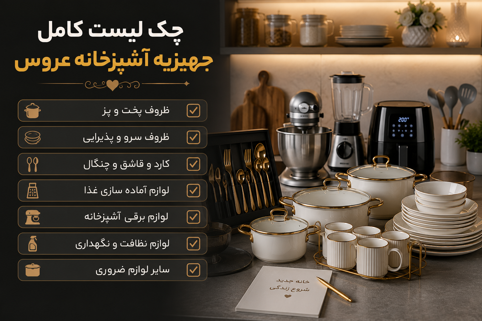چک لیست کامل جهیزیه آشپزخانه عروس بر اساس میزان بودجه